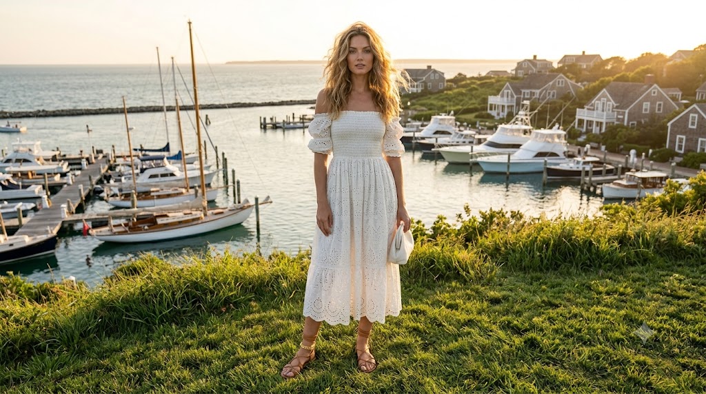 White Eyelet Off-Shoulder Midi Dress